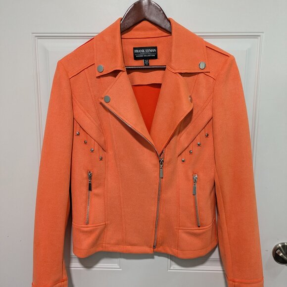 Frank Lyman Orange Knit Suede Moto Jacket Size Medium - Picture 4 of 5